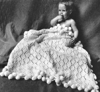 Baby Afghan with Pom Pons Knitting Pattern