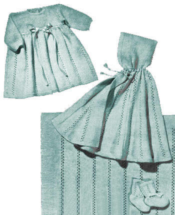 Baby Dress, Cape, Booties & Blanket Knitting Pattern 2 mos