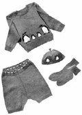 Baby Outfit with Penguins Embroidery Knitting Pattern 12 mos