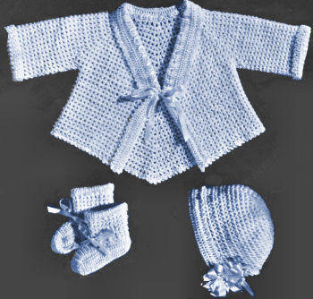 Baby Sweater, Bonnet & Booties Knitting Pattern Sz 3 mos