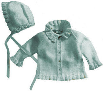 Frilled Baby Sweater & Bonnet Knitting Pattern 1-3