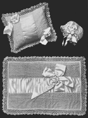 Baby Blanket Pillow & Cap Antique Crochet Pattern