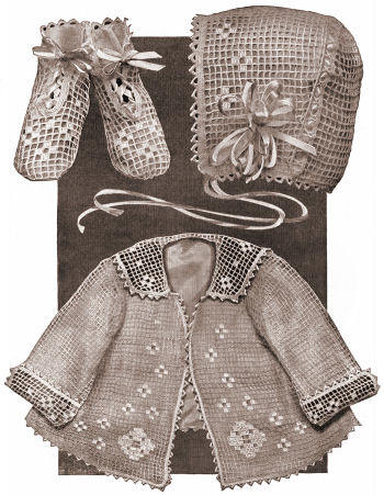 Baby Outfit Antique Filet Crochet Pattern