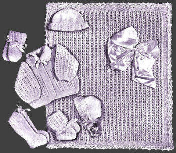 7-Piece Baby Outfit & Blanket Knitting Pattern 3-6M