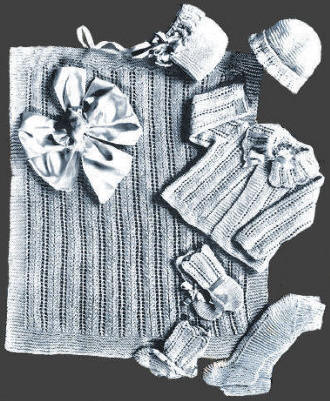 7-Piece Baby Outfit & Blanket Knitting Pattern 6-12M