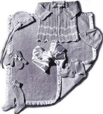 7-Piece Baby Outfit & Blanket Knitting Pattern 6-12M
