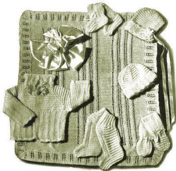 7-Piece Baby Outfit & Blanket Knitting Pattern 1 yr