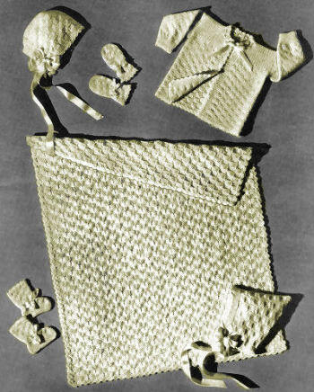 Basket Weave 6-Piece Baby Infant Outfit & Blanket Knitting Pattern