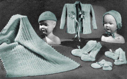 7-Piece Baby Outfit & Blanket Knitting Pattern 3-6M