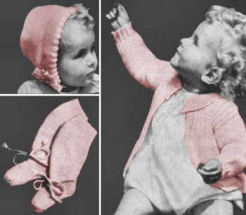 Baby Sweater, Bonnet & Bootie Set in 3 Sizes Knitting Pattern