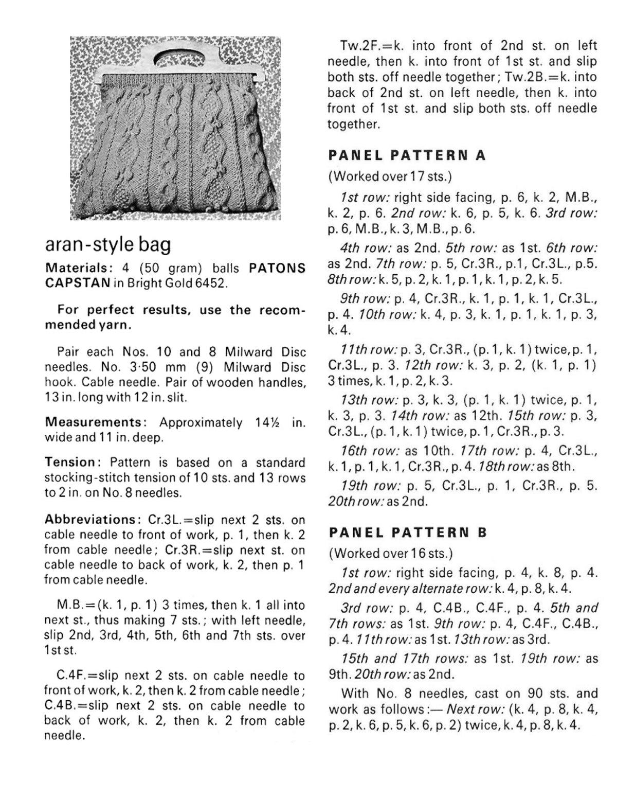 Aran Purse Knitting Pattern