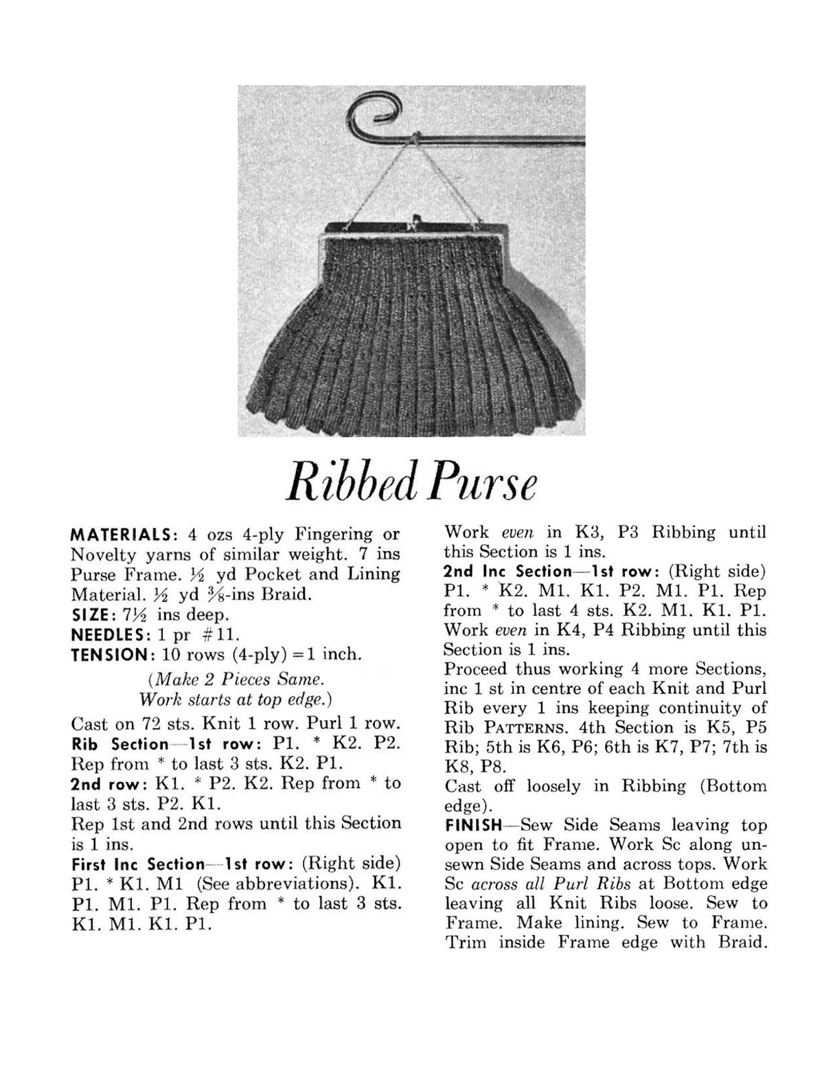 Ribbed Purse Knitting Pattern