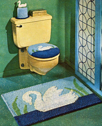 Bathroom Set with Embroidered Swan Crochet Pattern