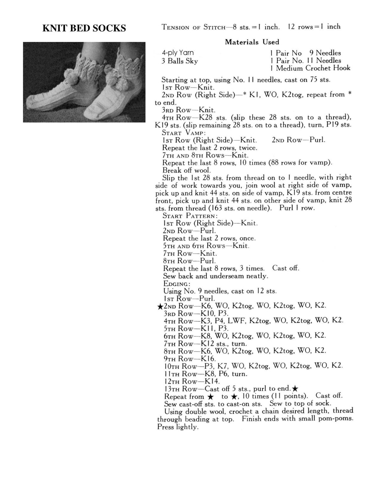Bed Socks Slippers with Scalloped Cuff Knitting Pattern