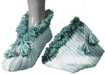 Bed Socks Slippers with Loop Edge Knitting Pattern Sz M