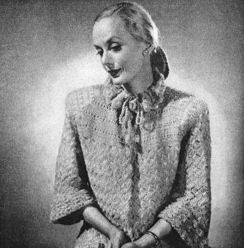 Ruffle Collar Bed Jacket Sweater Crochet Pattern 32-36