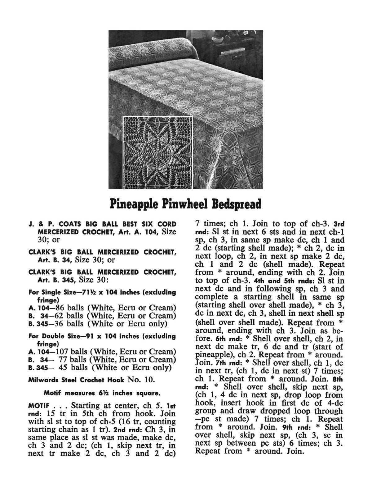 Pineapple Pinwheel Motif Bedspread Crochet Pattern