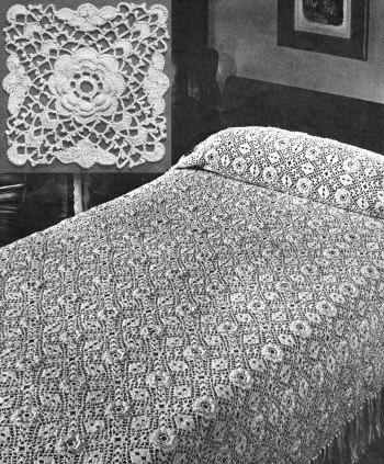Flower & Petals Motif Bedspread Crochet Pattern