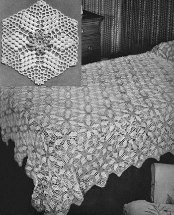 Popcorn Petal Motif Bedspread Crochet Pattern