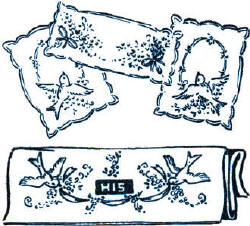 Birds Vanity Set & Pillowcase Linens Embroidery Transfer Pattern