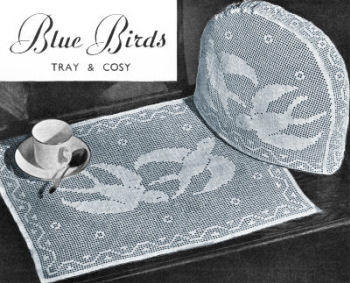 Blue Birds Placemat & Tea Cozy Filet Crochet Pattern