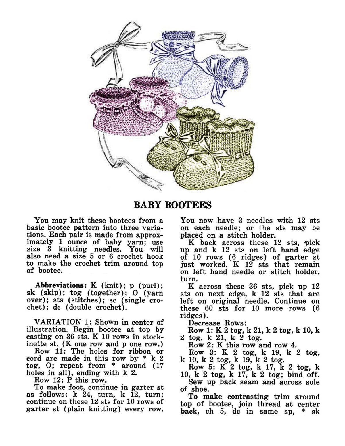 Baby Bootees Knitting Pattern