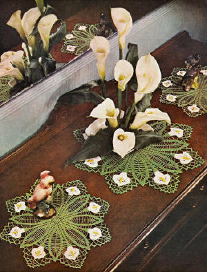 Calla Lily Buffet or Vanity Set Doily Crochet Pattern