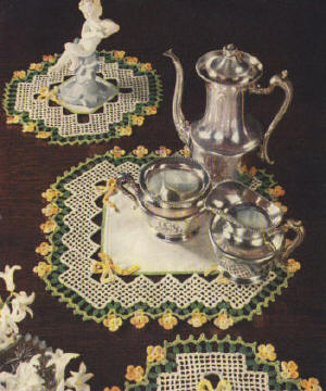 Flowers & Bows Buffet or Vanity Set Doily Crochet Pattern