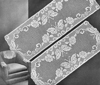 Butterfly & Rose Chair Set & Runner Filet Crochet Pattern