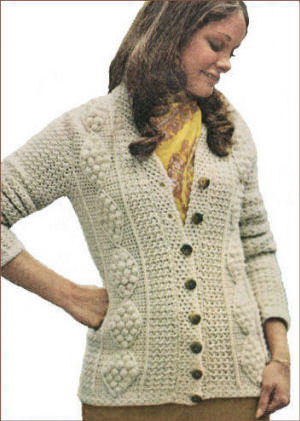 Aran Cardigan Sweater Crochet Pattern 32.5-38