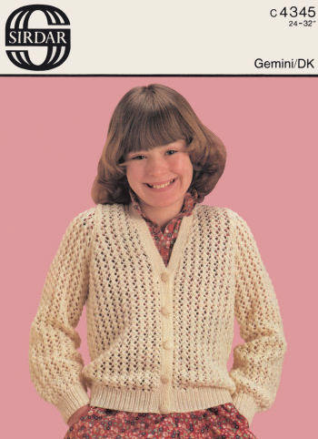 Girls Lacy Cardigan Sweater Knitting Pattern 5-Teen