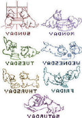 Cat & Dog Days of the Week Appliques or Embroidery Transfer Pattern