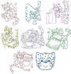Calico Cats Days of the Week Appliques or Embroidery Transfer Pattern