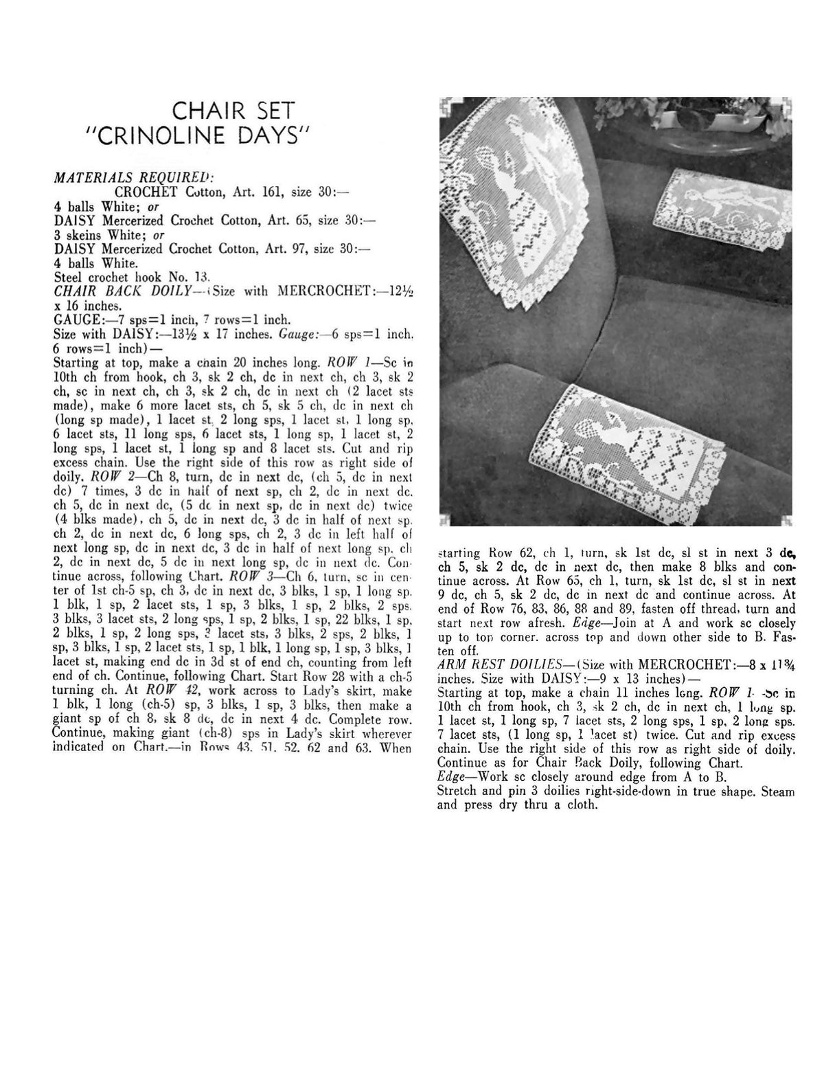 Crinoline Days Chair Set Filet Crochet Pattern
