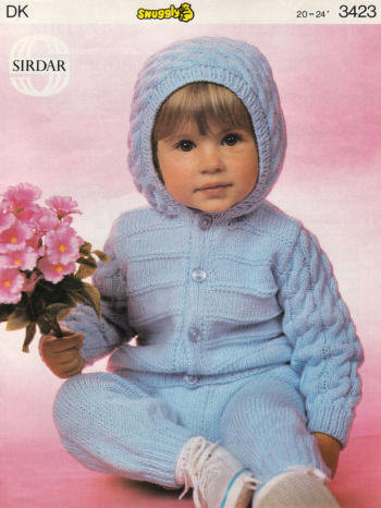 Hooded Sweater Jacket & Pants Knitting Pattern Sz 24 mos - 5 years