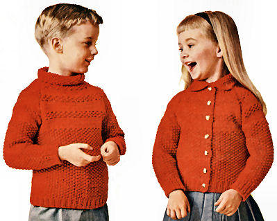 Children Pullover & Cardigan Sweaters Knitting Pattern Sz 4-8