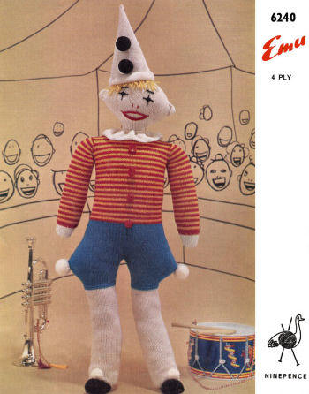 Circus Clown Doll Knitting Pattern 38"