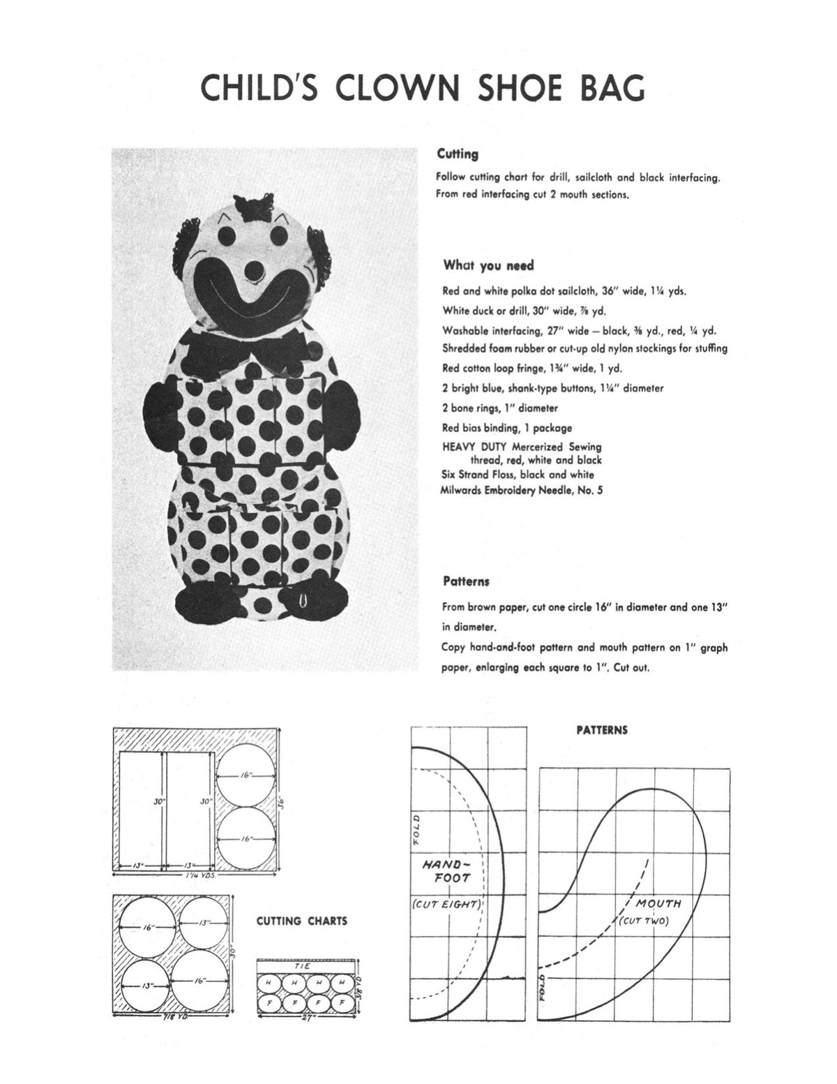 Clown Toy or Shoe Bag Sewing Pattern