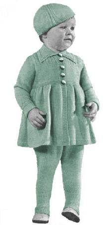 Girls Sweater Coat, Leggings & Beret Knitting Pattern Sz 2