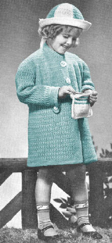 Girls Coat, Hat & Bag Crochet Pattern Sz 4