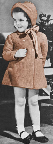 Girls Double-Breasted Coat & Bonnet Crochet Pattern Sz 2