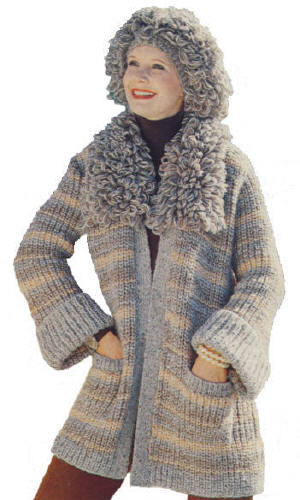 Coat & Hat with Loop Stitch Knitting Pattern 32-38