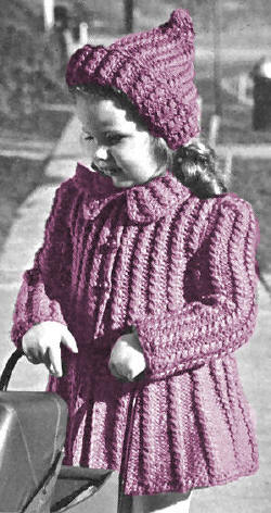 Girls Coat & Hat Knitting Pattern Sz 4-5