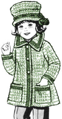 Girls Coat & Hat Set Crochet Pattern Sz 4-10