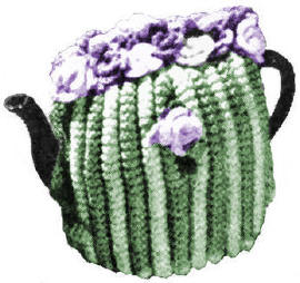 Two-Tone Stripe Tea Cozy with Flowers Knitting Pattern