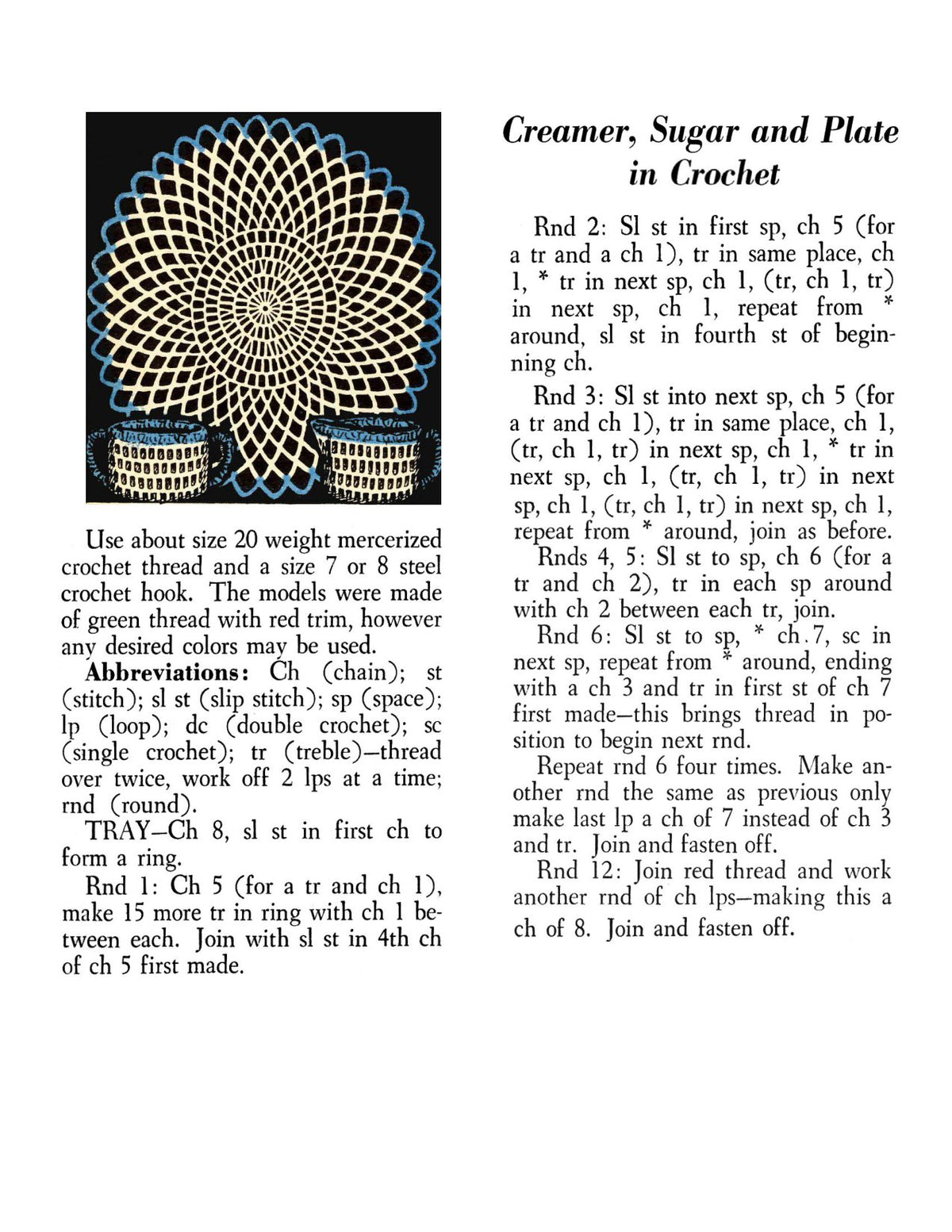 Creamer, Sugar, Plate Covers Crochet Pattern