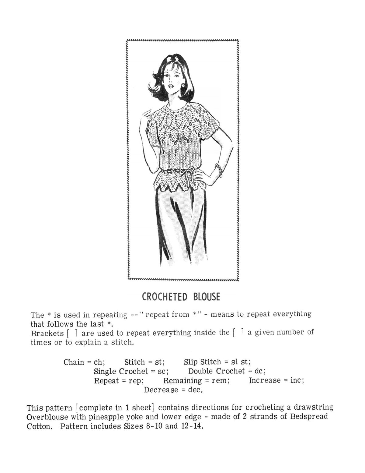 Pineapple Blouse Crochet Pattern Sz 8-14