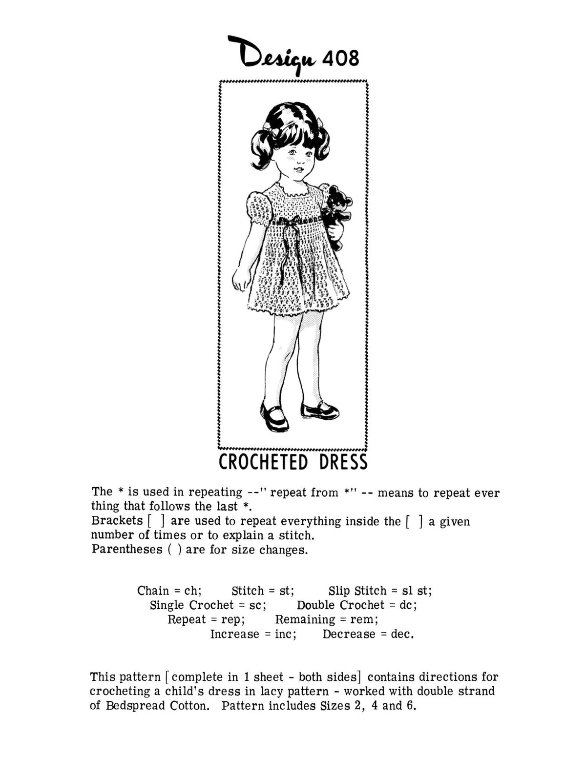 Girls Dress Crochet Pattern Sz 2-6