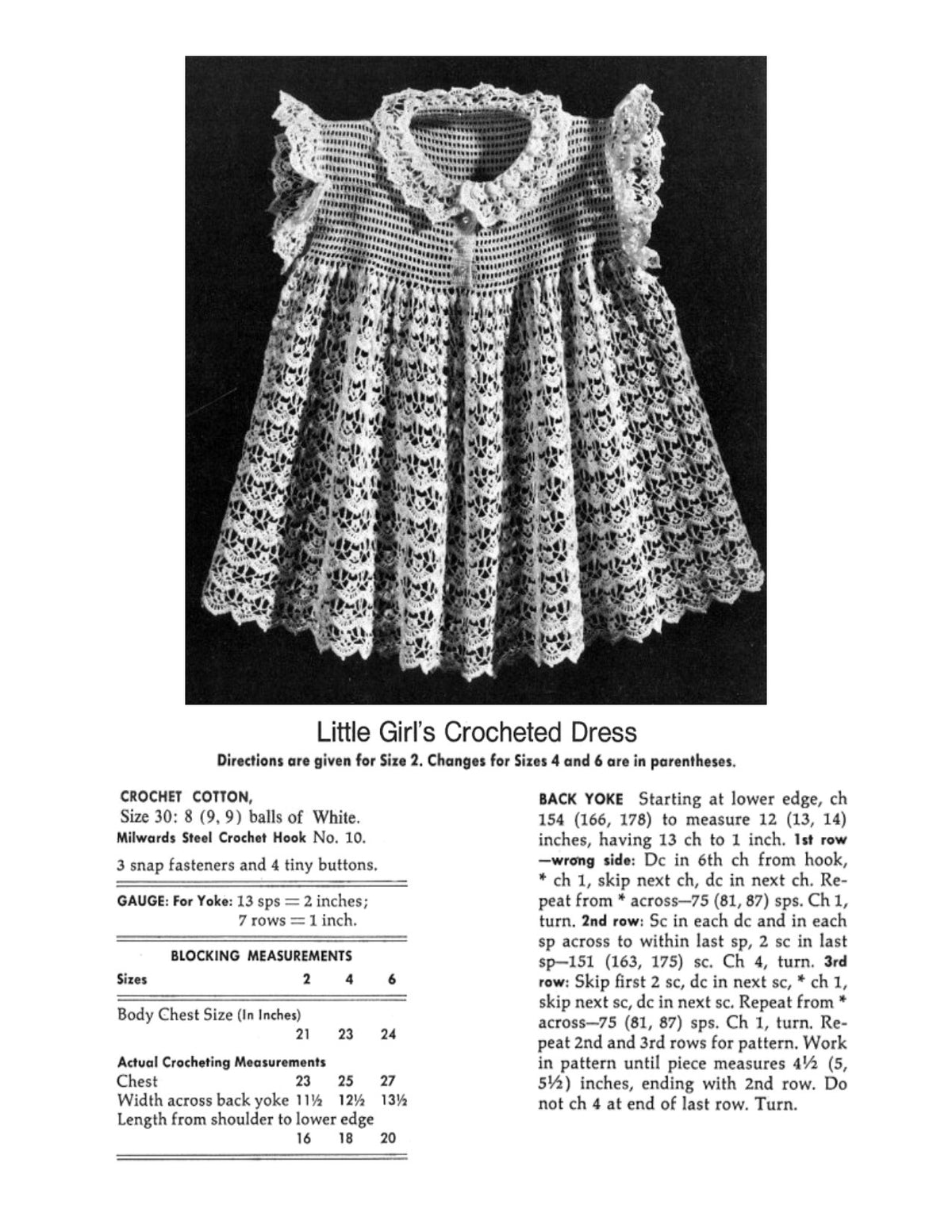 Girls Dress Crochet Pattern Sz 2-6