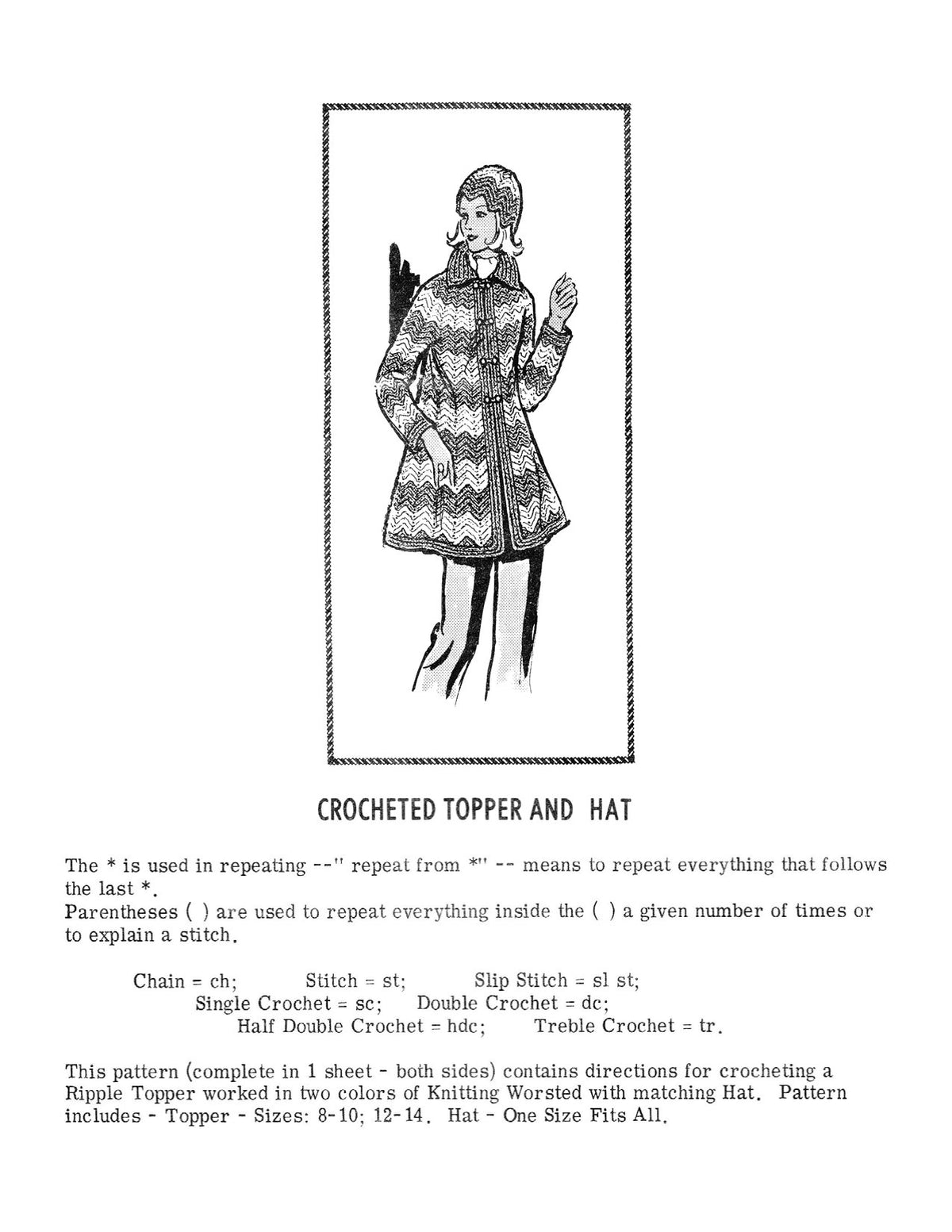 Topper Coat & Hat Crochet Pattern Sz 8-14
